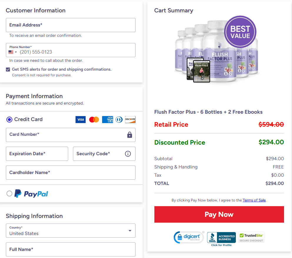 Flush Factor Plus checkout page